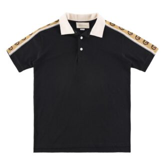 Áo Polo Gucci Interlocking màu đen logo dập tay áo