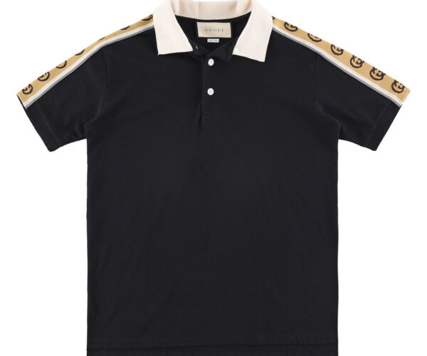 Áo Polo Gucci Interlocking màu đen logo dập tay áo