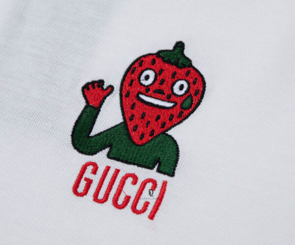 Áo Polo Gucci logo Patch white họa tiết quả dâu Like Auth