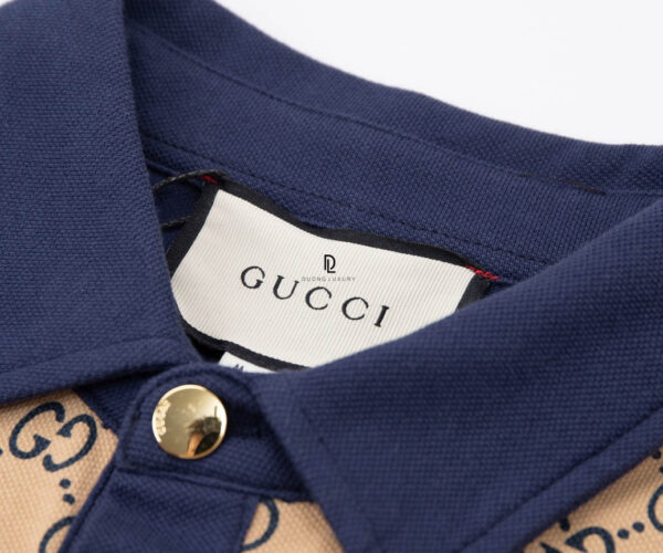 Áo Polo Gucci Maxi GG Silk màu Navy họa tiết logo