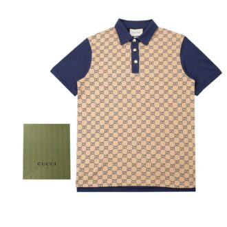 Áo Polo Gucci Maxi GG Silk màu Navy họa tiết logo