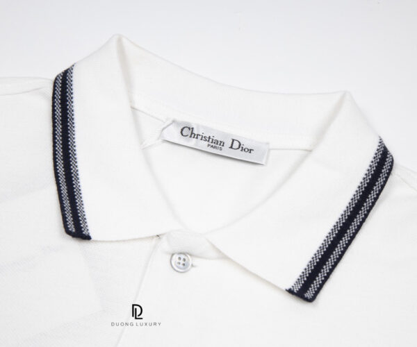 Áo Polo nam Dior màu trắng hoạ tiết kẻ ngang