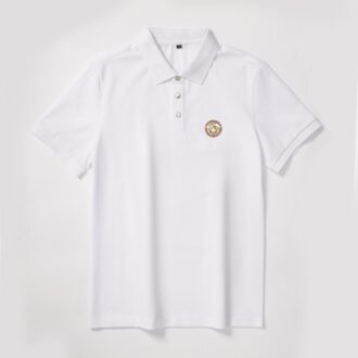 Áo Polo Versace họa tiết cổ đính đá màu trắng Like Auth
