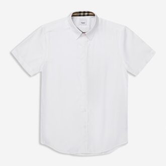 Áo sơ mi Burberry cộc tay màu trắng họa tiết logo thêu chữ trắng