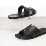 Dép Hermes Izmir Sandal Like Auth màu đen tag vân cá sấu