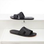 Dép Hermes Izmir Sandal Like Auth màu đen tag vân cá sấu