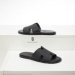 Dép Hermes Izmir Sandal siêu cấp quai nhăn full đen