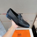 Giày đế cao Hermes Paris Loafer logo xe ngựa da taiga Like Auth