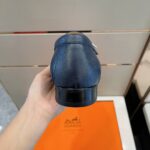 Giày Hermes Monterey Loafer da taiga xanh khóa lệch Like Auth