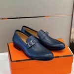 Giày Hermes Monterey Loafer da taiga xanh khóa lệch Like Auth