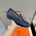 Giày Hermes Monterey Loafer da taiga xanh khóa lệch Like Auth