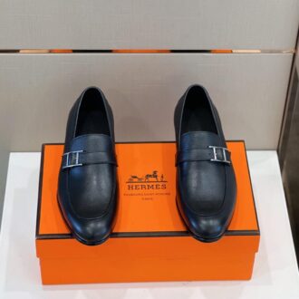 Giày Hermes Monterey Loafer khóa lệch da taiga Like Auth