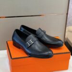 Giày Hermes Monterey Loafer khóa lệch da taiga Like Auth