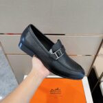 Giày Hermes Monterey Loafer khóa lệch da taiga Like Auth