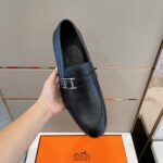 Giày Hermes Monterey Loafer khóa lệch da taiga Like Auth