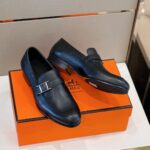 Giày Hermes Monterey Loafer khóa lệch da taiga Like Auth