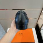 Giày Hermes Paris Loafer đế cao da nhăn khóa đen