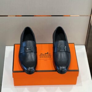 Giày Hermes Paris Loafer đế cao da nhăn khóa đen