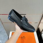 Giày Hermes Paris Loafer đế cao da nhăn khóa đen