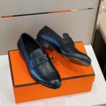 Giày Hermes Paris Loafer đế cao da nhăn khóa đen