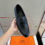 Giày Hermes Paris Loafer đế cao da nhăn khóa đen