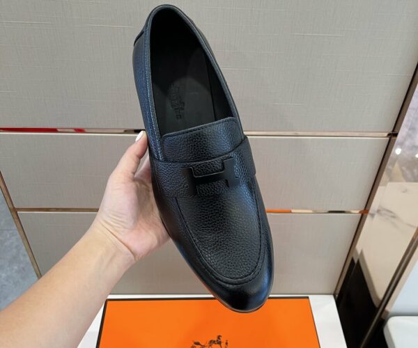 Giày Hermes Paris Loafer đế cao da nhăn khóa đen