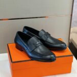 Giày Hermes Paris Loafer đế cao da nhăn khóa đen