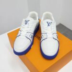 Giày Louis Vuitton Trainer White Blue Signature đế xanh Like Auth