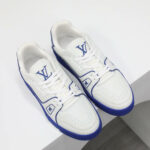 Giày Louis Vuitton Trainer White Blue Signature đế xanh Like Auth