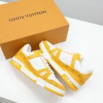 Giày Louis Vuitton Trainer Yellow Monogram Denim White Like Auth