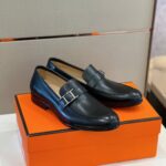 Giày Hermes Monterey Loafer da lì khóa lệch Like Auth