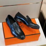 Giày lười Hermes Paris Loafer khóa chữ H màu đen Like Auth