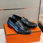 Giày lười Hermes Paris Loafer khóa chữ H màu đen Like Auth