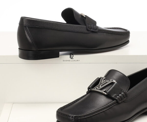 Giày lười Louis Vuitton đế cao da trơn khóa viền đen trắng Like Auth