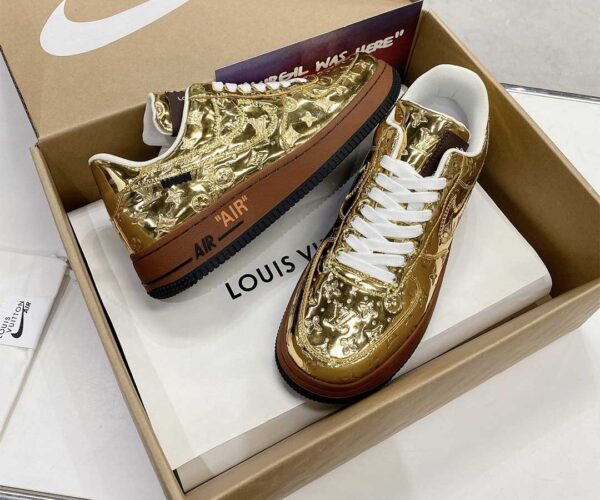 Giày Nike x LV Air Force 1 Low Virgil Abloh "Metallic Gold" Like Auth