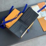 Ví ngắn Louis Vuitton Slender Wallet họa tiết logo in chìm da taiga màu xám like auth 1:1