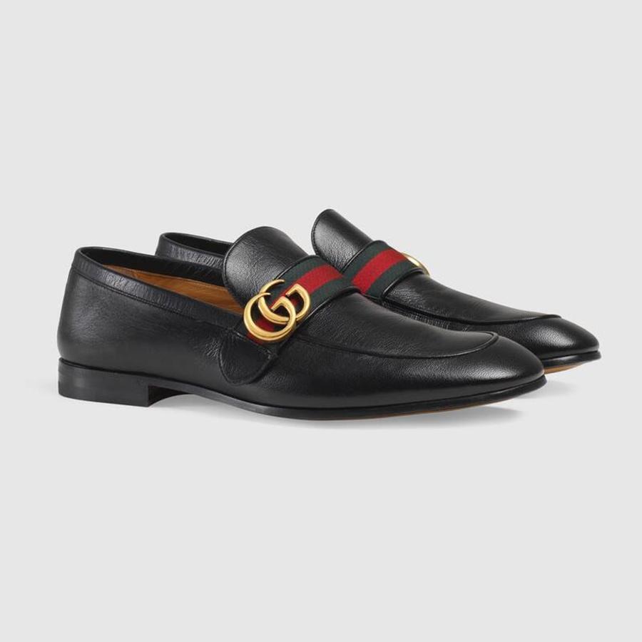 Giày Gucci Leather Loafer With GG Web lịch lãm, sang trọng