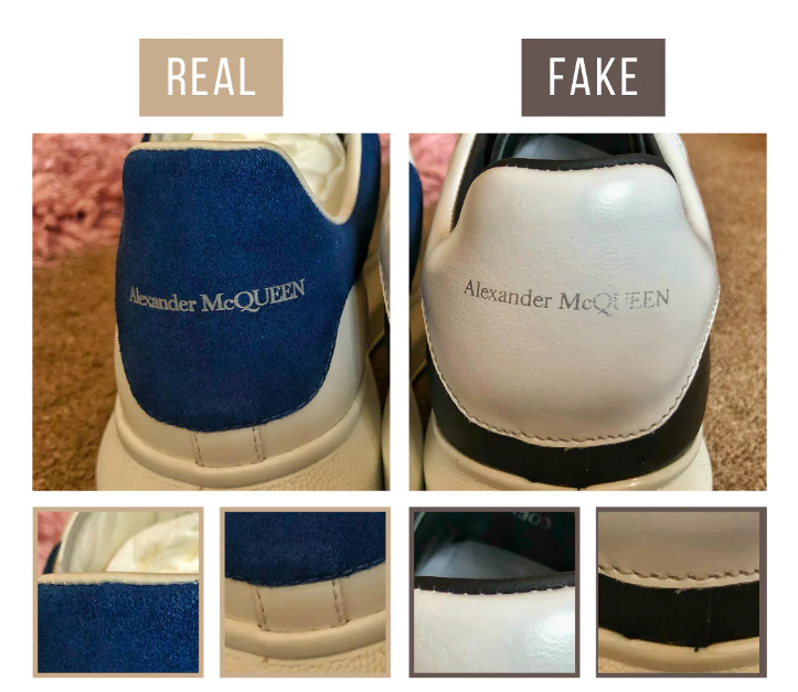 Phần gót giày của giày thật chữ in đậm và rõ hơn so với giày giả