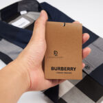 Áo sơ mi nam Burberry cộc tay hoạ tiết kẻ trắng xanh Like Auth