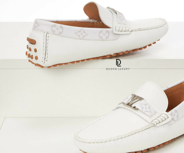 Giày LV siêu cấp Hockenheim Moccasin màu trắng tag hoa Monogram
