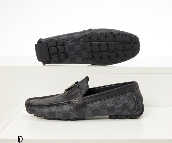Giày lười Louis Vuitton đế vuông họa tiết caro xám đen