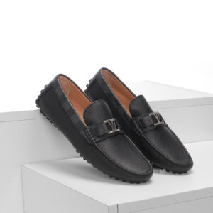 Giày lười Louis Vuitton họa tiết viền caro màu đen Like Auth
