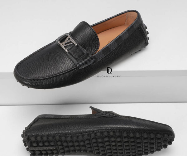 Giày lười Louis Vuitton họa tiết viền caro màu đen Like Auth