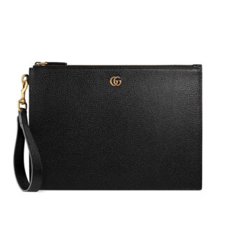 Clutch nam Gucci đen Logo chứ GC vàng Like Auth