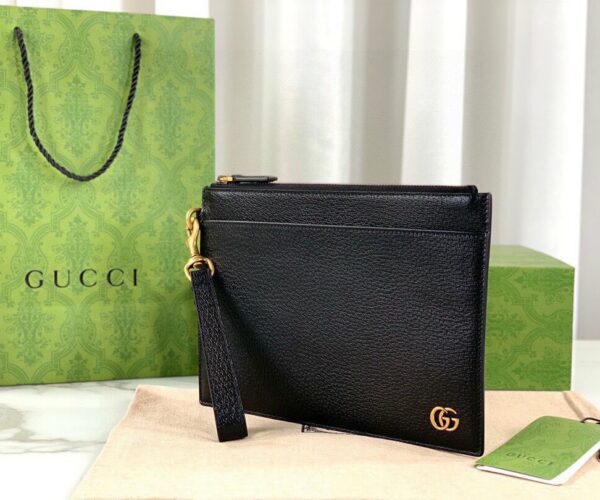 Clutch Nam Gucci GG Marmont màu đen logo vàng Like Auth