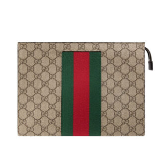 Clutch Nam Gucci GG Supreme Web Pouch tag xanh đỏ Like Auth