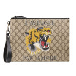 Clutch Nam Gucci hoạ tiết thêu hổ màu xám Like Auth