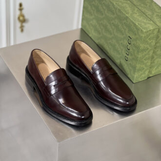 Giày lười Gucci da trơn tag ẩn màu cafe