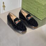 Giày lười Gucci đế cao da lộn màu đen Like Auth