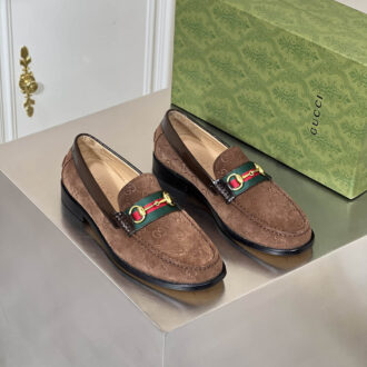 Giày lười Gucci đế cao da lộn màu nâu